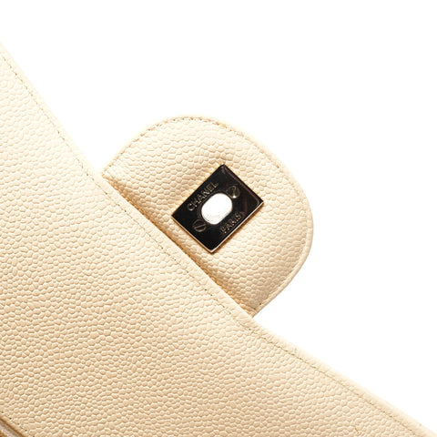 CHANEL 15th Series 2011 Caviar Skin Double Flap Matelasse 11.8" Silver Metal Shoulder Bag beige WS25287