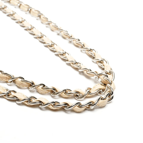 CHANEL 15th Series 2011 Caviar Skin Double Flap Matelasse 11.8" Silver Metal Shoulder Bag beige WS25287