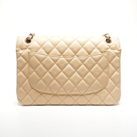 CHANEL 15th Series 2011 Caviar Skin Double Flap Matelasse 11.8" Silver Metal Shoulder Bag beige WS25287