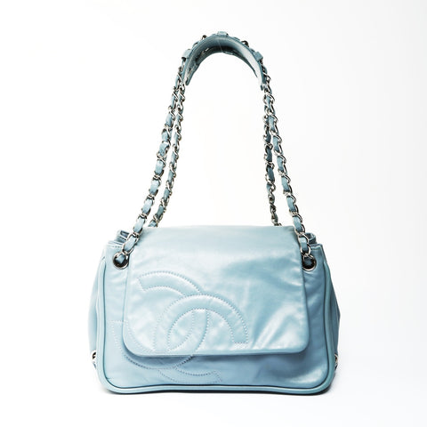 CHANEL No. 11 2006-2008 Accordion Lambskin Chain COCO Mark Shoulder Bag blue WS25291