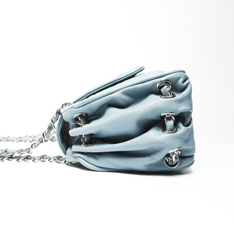 CHANEL Nr. 11 2006-2008 Akkordeon Lammfellkette COCO Mark Umhängetasche blau WS25291