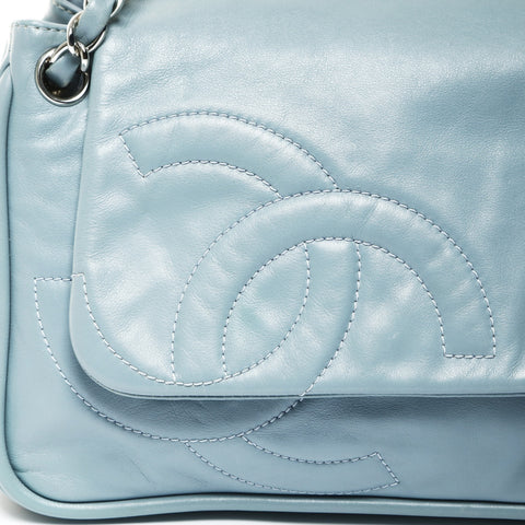 CHANEL No. 11 2006-2008 Accordion Lambskin Chain COCO Mark Shoulder Bag blue WS25291