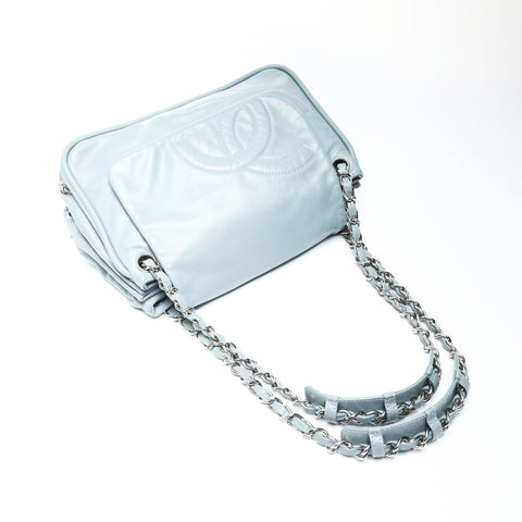 CHANEL Nr. 11 2006-2008 Akkordeon Lammfellkette COCO Mark Umhängetasche blau WS25291