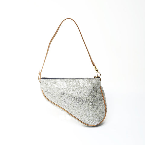 Christian Dior Saddlebag pouch with glitter Shoulder Bag Silver WS25297