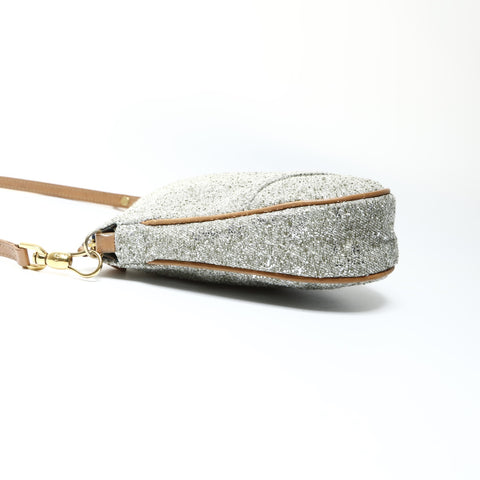 Christian Dior Saddlebag pouch with glitter Shoulder Bag Silver WS25297