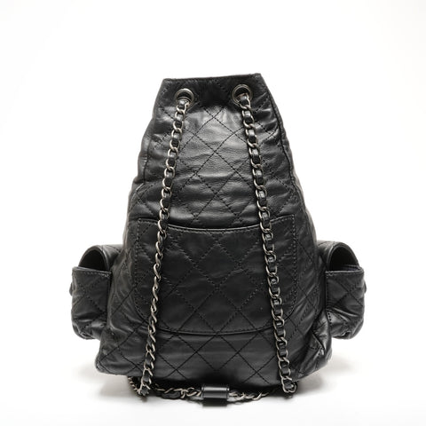 CHANEL No. 17 2012-2013 Leather Chain Backpack  Daypack black WS25302
