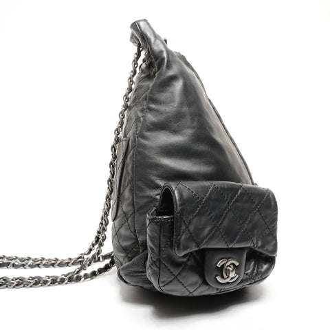 CHANEL No. 17 2012-2013 Leather Chain Backpack  Daypack black WS25302