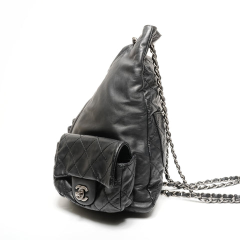 CHANEL No. 17 2012-2013 Leather Chain Backpack  Daypack black WS25302