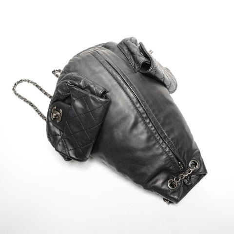 CHANEL No. 17 2012-2013 Leather Chain Backpack  Daypack black WS25302