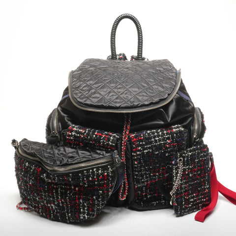 CHANEL 24th series 2017-2018 Tweed nylon quilted Backpack  Daypack black WS25305