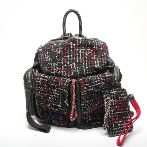 CHANEL 24th series 2017-2018 Tweed nylon quilted Backpack  Daypack black WS25305
