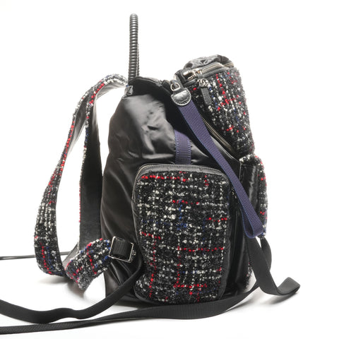 CHANEL 24th series 2017-2018 Tweed nylon quilted Backpack  Daypack black WS25305