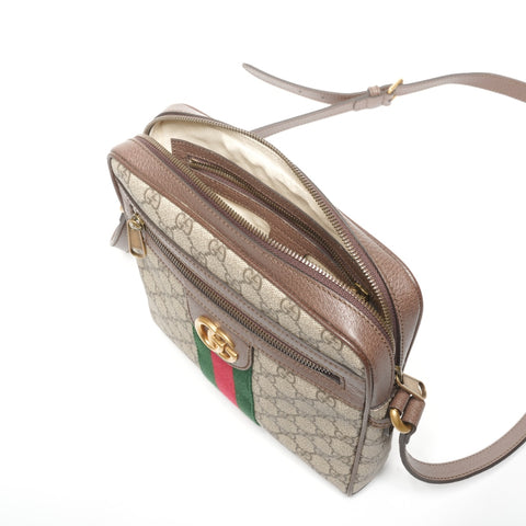 GUCCI PVC Sherry Line GG Supreme Shoulder Bag Brown WS25307