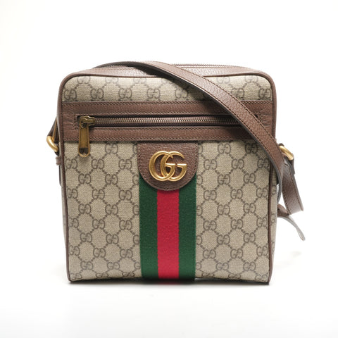 GUCCI PVC Sherry Line GG Supreme Shoulder Bag Brown WS25307