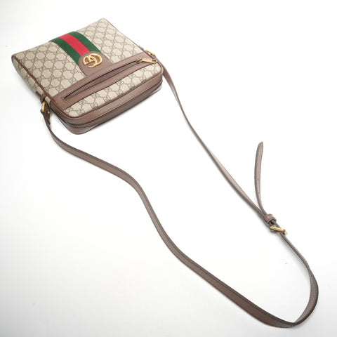 GUCCI PVC Sherry Line GG Supreme Shoulder Bag Brown WS25307