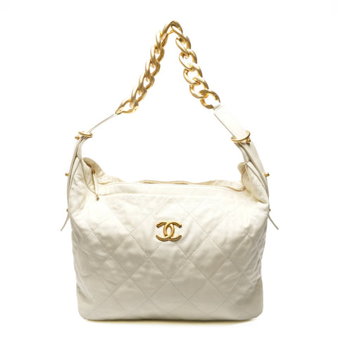 CHANEL IC Plate Chain Hobo Shoulder Bag white WS25312