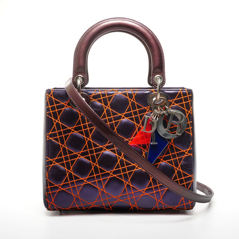 Christian Dior Lady Dior Cannage Medium Anselm Lyle 2-way Handbag Purple orange WS25313