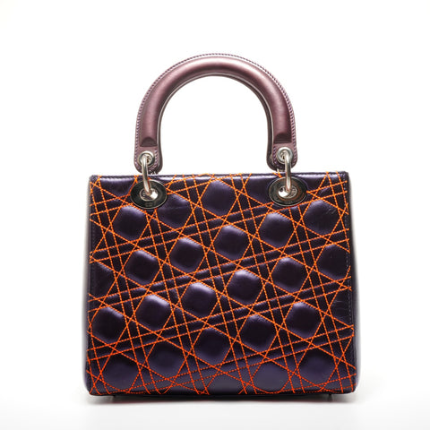 Christian Dior Lady Dior Cannage Medium Anselm Lyle 2-way Handbag Purple orange WS25313