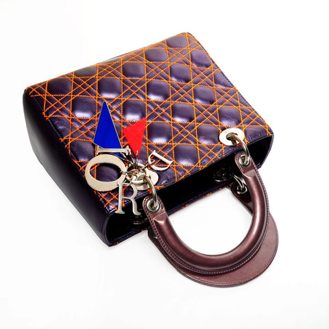 Christian Dior Lady Dior Cannage Medium Anselm Lyle 2-way Handbag Purple orange WS25313