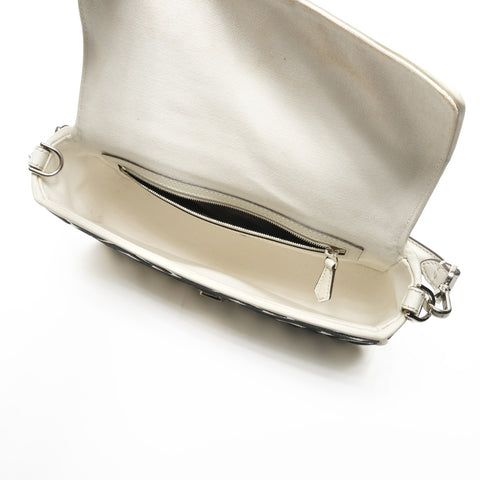 FENDI FF Jacquard Fabric Bucket Canvas 2way Handbag White black WS25314