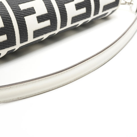 FENDI FF Jacquard Fabric Bucket Canvas 2way Handbag White black WS25314
