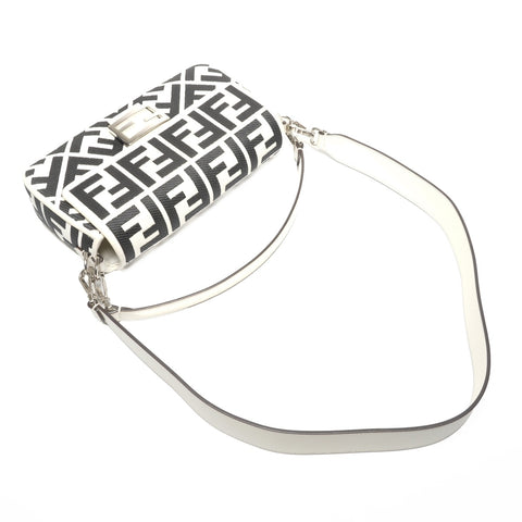 FENDI FF Jacquard Fabric Bucket Canvas 2way Handbag White black WS25314