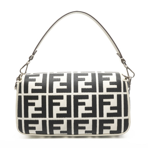 FENDI FF Jacquard Fabric Bucket Canvas 2way Handbag White black WS25314