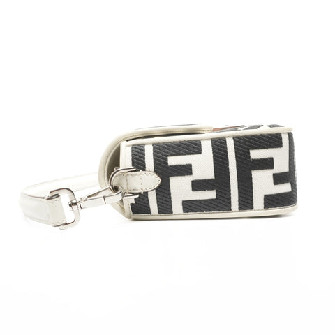 FENDI FF Jacquard Fabric Bucket Canvas 2way Handbag White black WS25314
