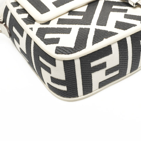 FENDI FF Jacquard Fabric Bucket Canvas 2way Handbag White black WS25314