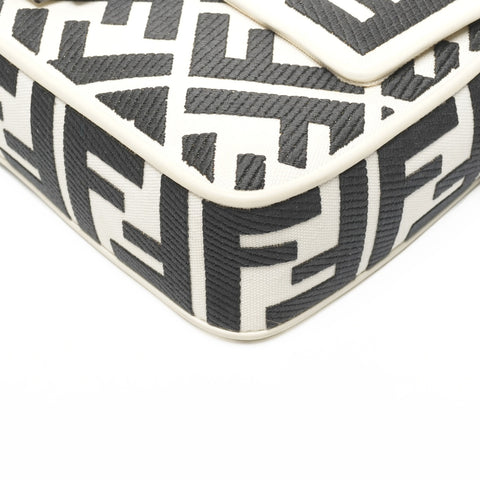 FENDI FF Jacquard Fabric Bucket Canvas 2way Handbag White black WS25314