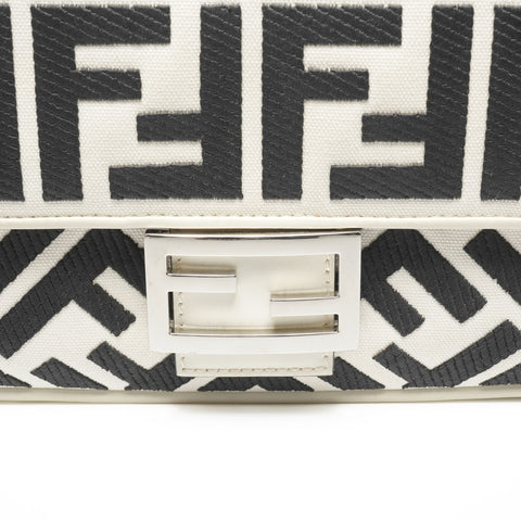 FENDI FF Jacquard Fabric Bucket Canvas 2way Handbag White black WS25314