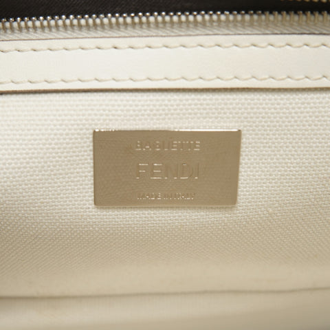 FENDI FF Jacquard Fabric Bucket Canvas 2way Handbag White black WS25314