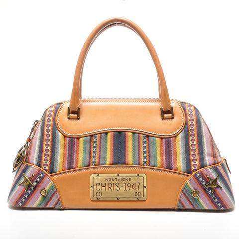 Christian Dior 2002 Montaigne Cadillac John Galliano Canvas Leather Handbag multicolor WS25324
