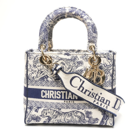 Christian Dior LADY D-LITE Lady Dior Canvas 2way Handbag White black WS25327