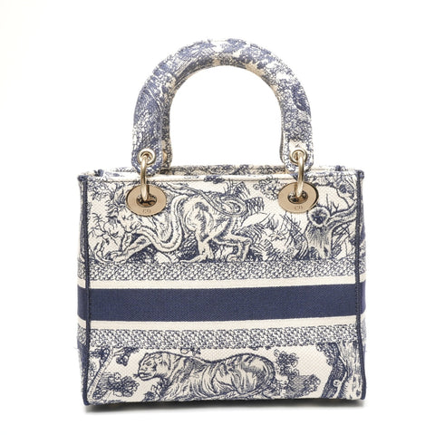 Christian Dior LADY D-LITE Lady Dior Canvas 2way Handbag White black WS25327