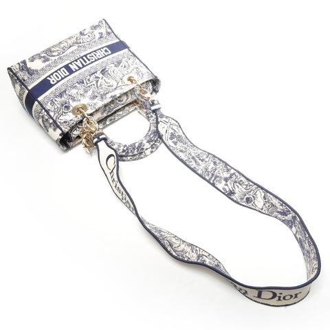 Christian Dior LADY D-LITE Lady Dior Canvas 2way Handbag White black WS25327