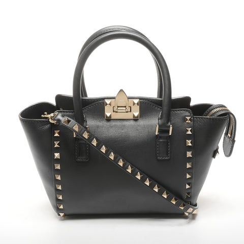VALENTINO Leather Rock Studs Small 2way Handbag black WS25328