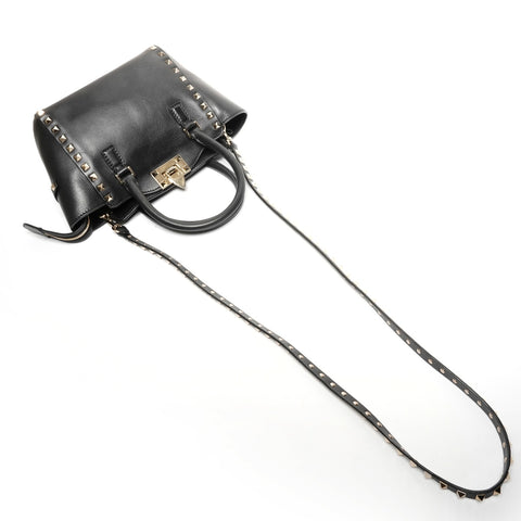 VALENTINO Leather Rock Studs Small 2way Handbag black WS25328