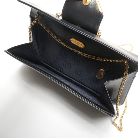 CARTIER Sapphire Chain Leather Shoulder Bag black WS25334