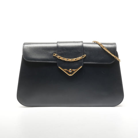 CARTIER Sapphire Chain Leather Shoulder Bag black WS25334