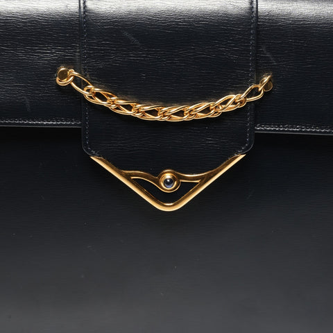 CARTIER Sapphire Chain Leather Shoulder Bag black WS25334