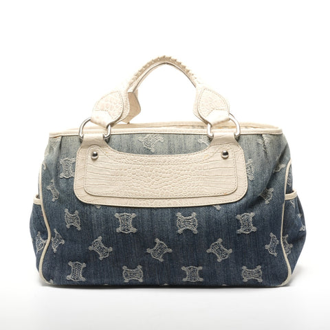CELINE Denim Embossed Leather Boogie Macadam Handbag blue WS25335