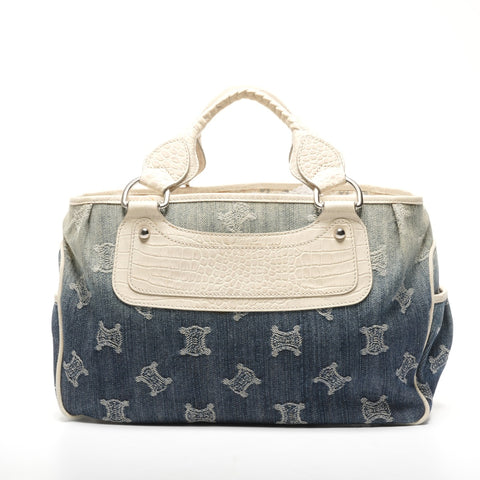 CELINE Denim Embossed Leather Boogie Macadam Handbag blue WS25335