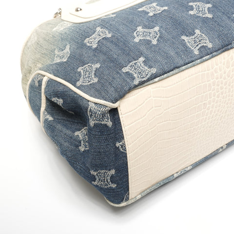 CELINE Denim Embossed Leather Boogie Macadam Handbag blue WS25335