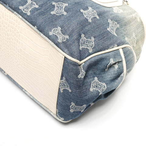 CELINE Denim Embossed Leather Boogie Macadam Handbag blue WS25335