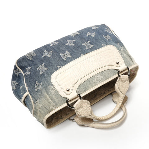 CELINE Denim Embossed Leather Boogie Macadam Handbag blue WS25335