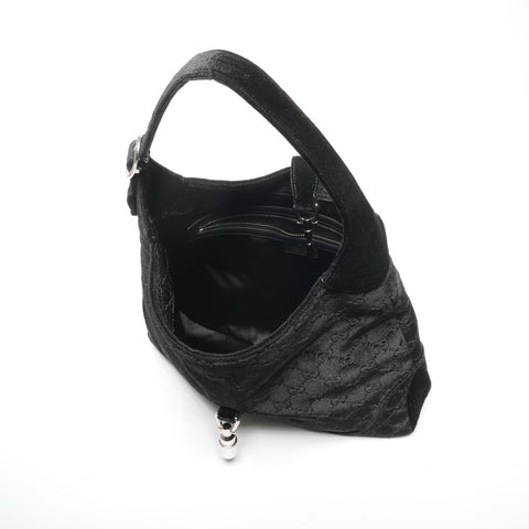 GUCCI Velour New Jackie Silver Metal one belt Shoulder Bag black WS25336