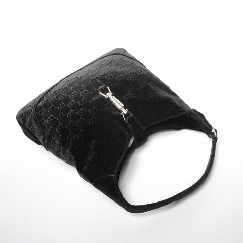 GUCCI Velour New Jackie Silver Metal one belt Shoulder Bag black WS25336