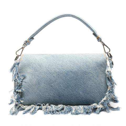 FENDI BAGUETTE REGULA Denim Fringe Bucket Bag 2-way Handbag blue WS25338