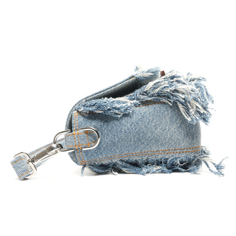 FENDI BAGUETTE REGULA Denim Fringe Bucket Bag 2-way Handbag blue WS25338